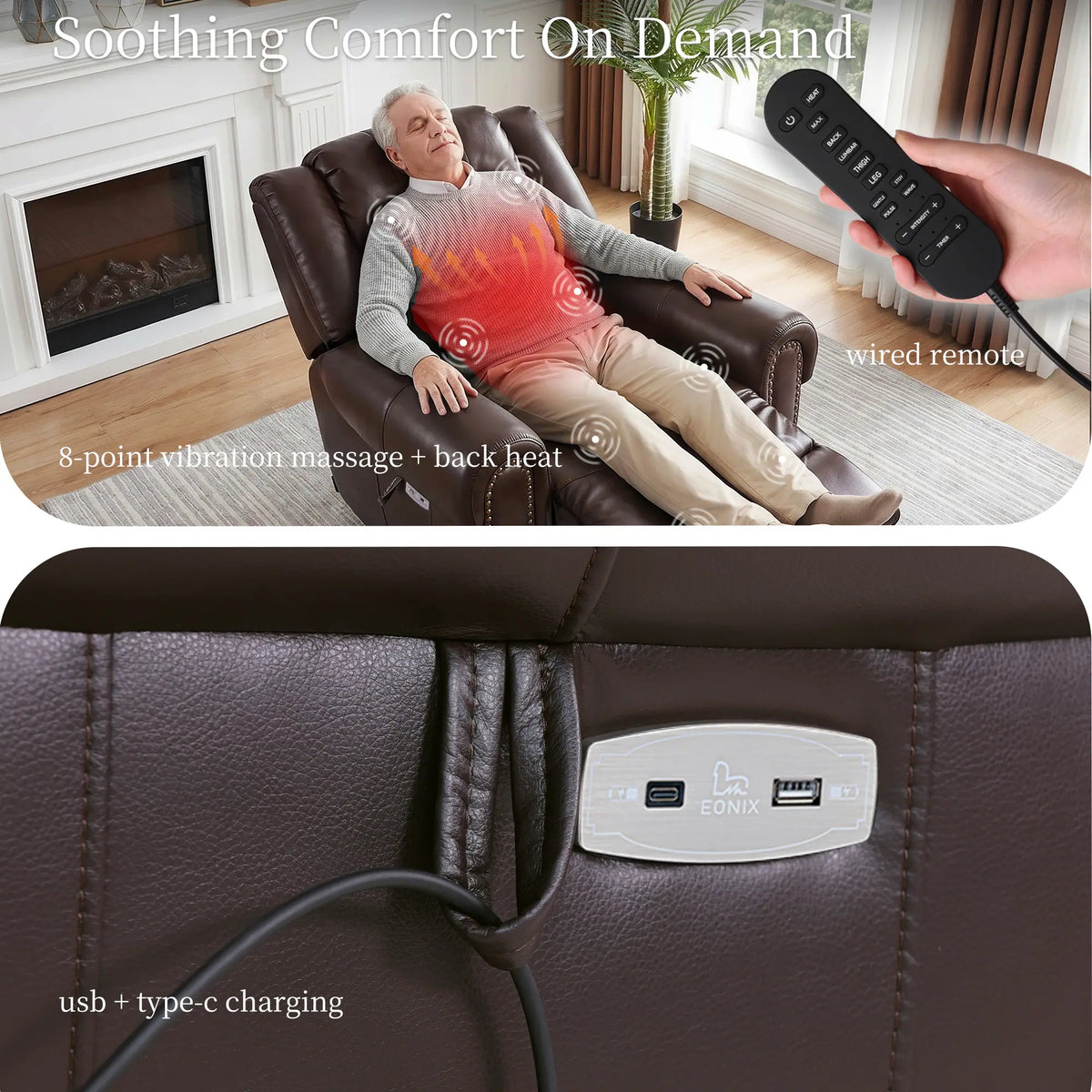 Eonix home Dual Motor Lift Recliner with Lay Flat Sleep and 8-Point Vibration Massage - SLRY005061