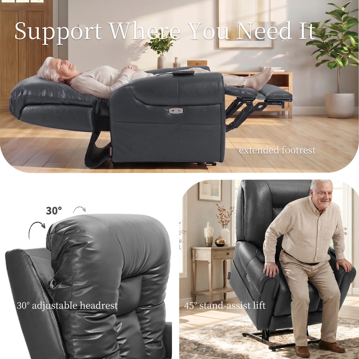 Eonix home Four Motor Lift Recliner with Adjustable Lumbar & Extended Footrest - SLRY011062