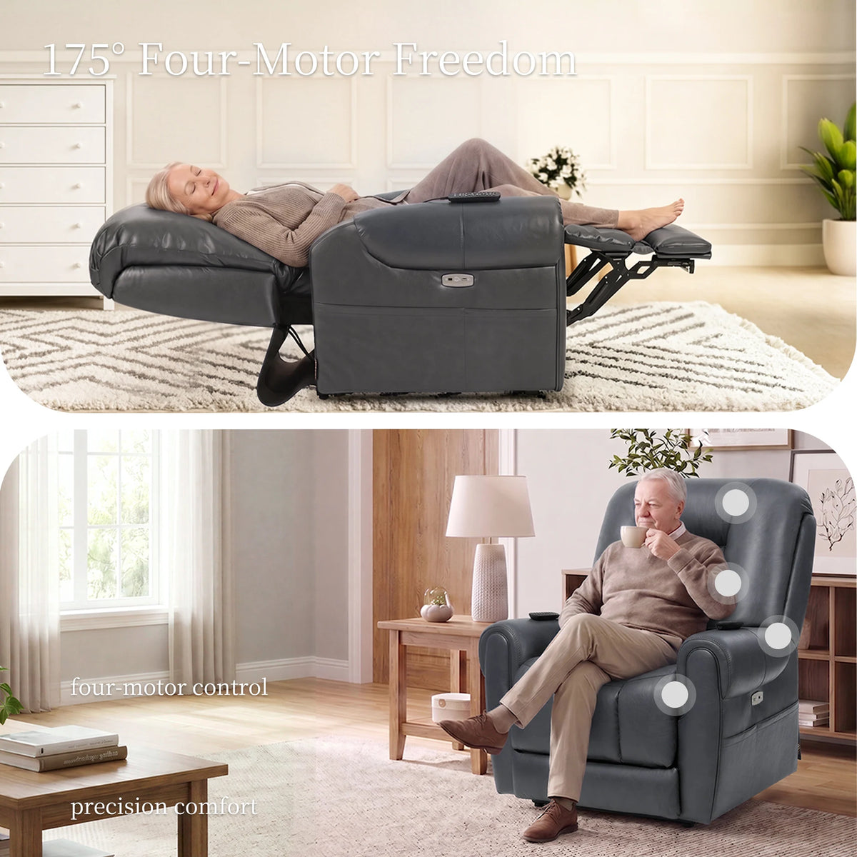 Eonix home Four Motor Lift Recliner with Adjustable Lumbar & Extended Footrest - SLRY011062