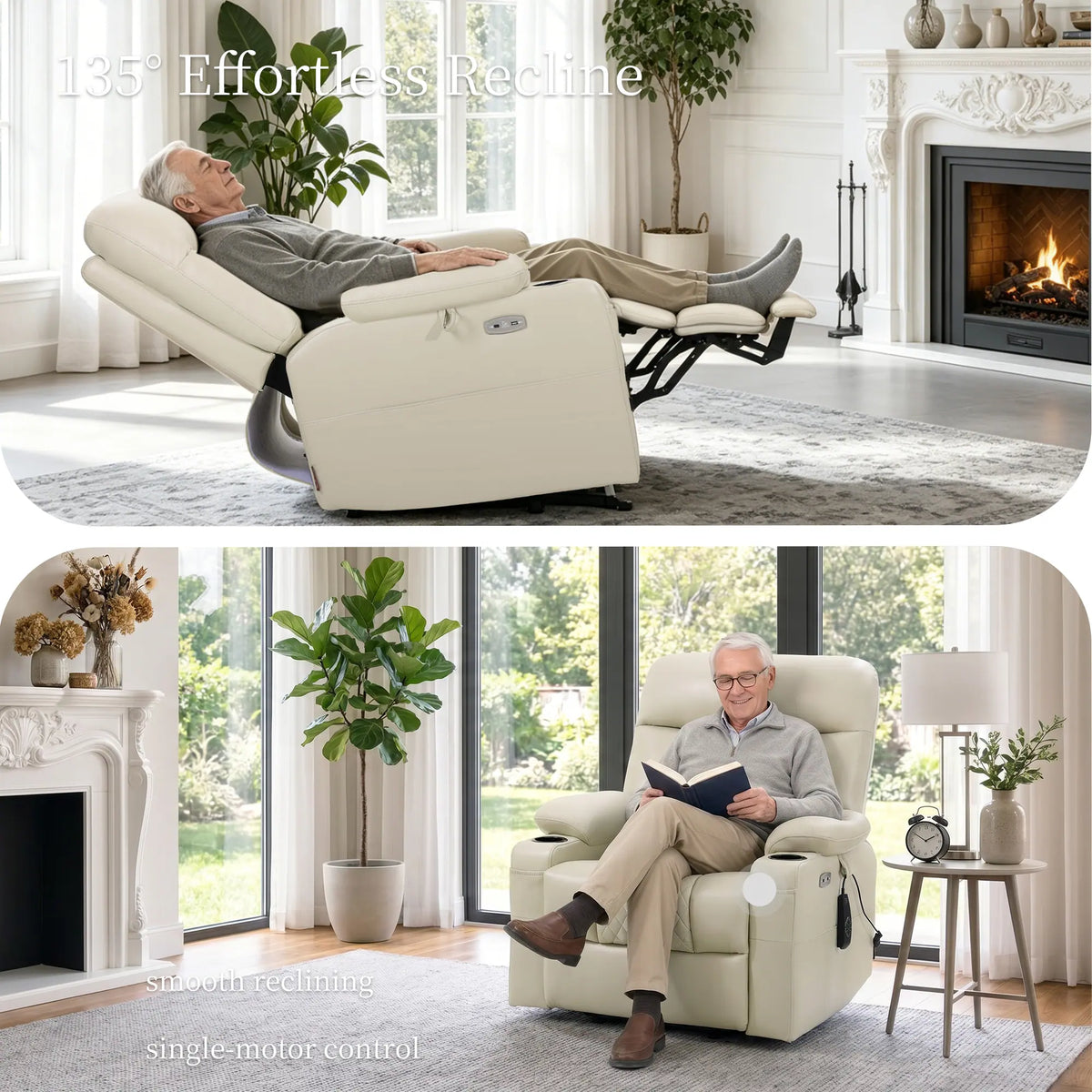 Eonix home Multiple Sizes Power Lift Recliner with Massage & Cup Holder - SLRY019020